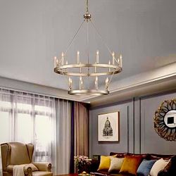 20 -Light Distressed Champagne Bare bulb Metal Metal Chandelier