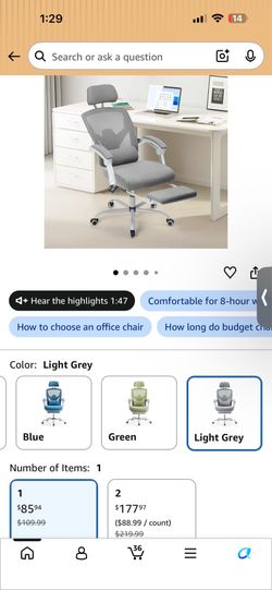 Ergonomic Office Chair with Footrest $40 (Like New)