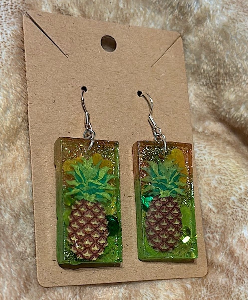 Sparkly Orange and Green Pineapple Earrings