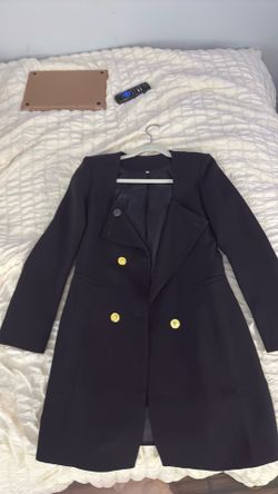 Elegant Black Longline Blazer Coat with Gold Buttons