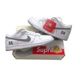 Nike Supreme x Dunk SB Low White Metallic Silver SIZE 11 Mens BRAND NEW IN BOX