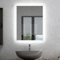 24x32 LED Bathroom Mirror, Shatterproof Wall Mounted Vanity Mirror, Light Color&Temperature Adjust with Memory Function,Anti-Fog&Auto-Off Defogging Ma