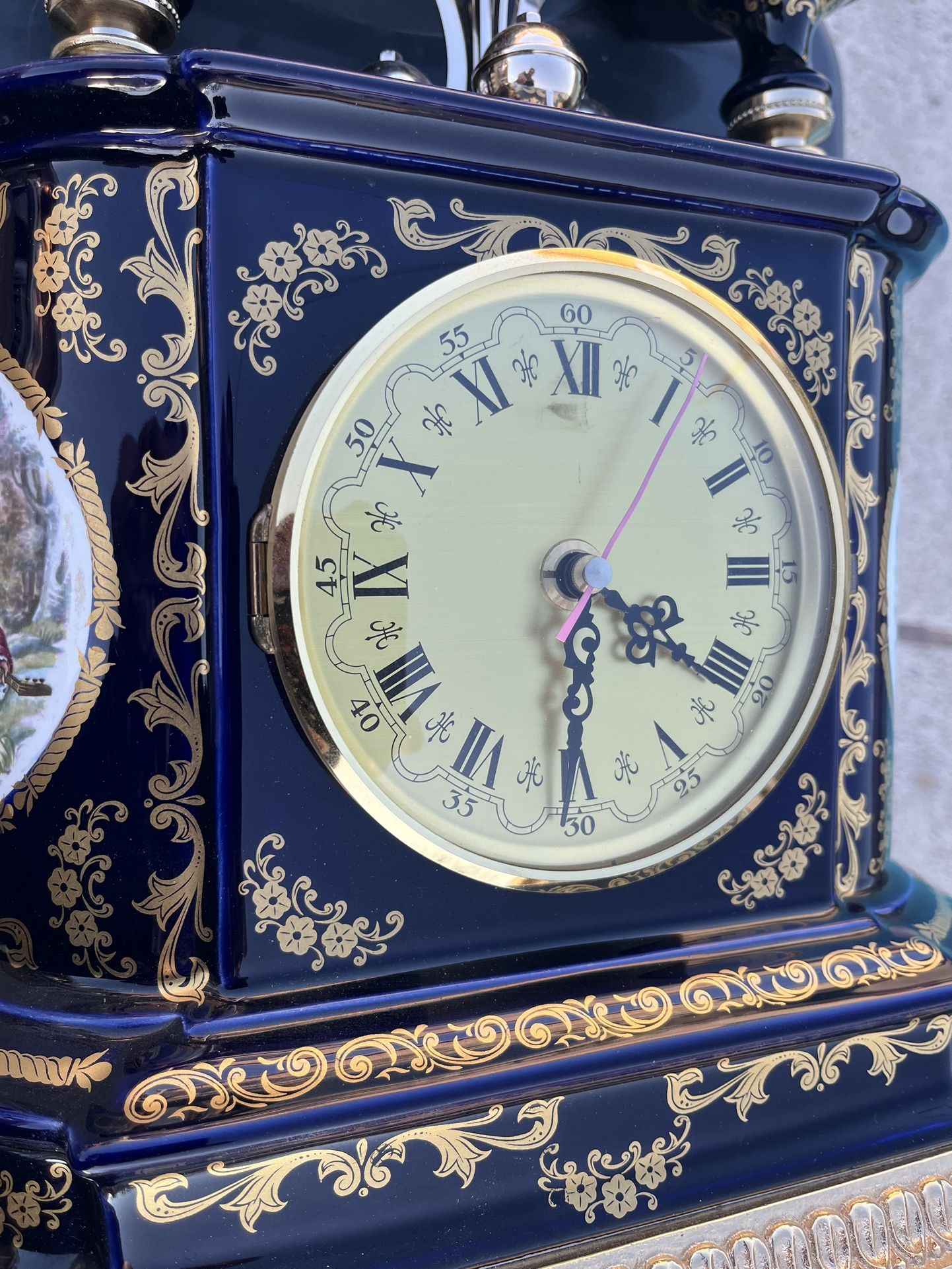 French Ceramiche Alfa Victorian Limoges Cobalt Blue Porcelain Mantel Clock