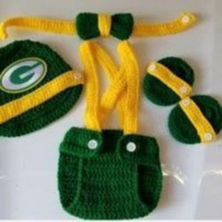 Crochet Baby Boy Green Bay Packers Football Inspired Outfit Photo Prop 