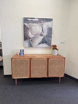 Solid wood cabinet with cane doors