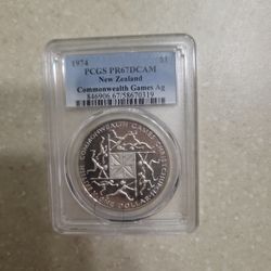 1974 New Zealand Commonwealth Games Proof Silver Coin 