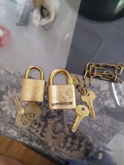 2 Vintage U.S Military American Lock Brass Padlock w/ Chain &Keys