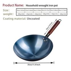 Uncoated Cast Iron Round Bottom Wok, Frying Pan