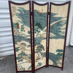 Vintage Three Panel Folding Chinoiserie Room Divider or Privacy Screen Each panel 18x72in