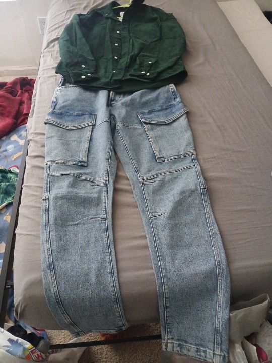 H&M Cargo Slim Fit Jeans, H& M Green Jacket