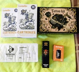 New Tattoo kit, Cartridges, ink, pen, battery