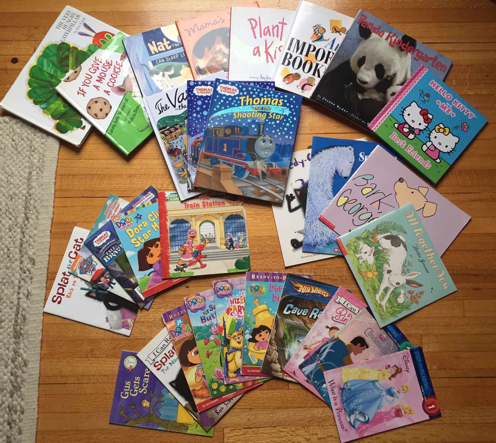 Selection of 30 kids books Thomas, Dora, Hello Kitty
