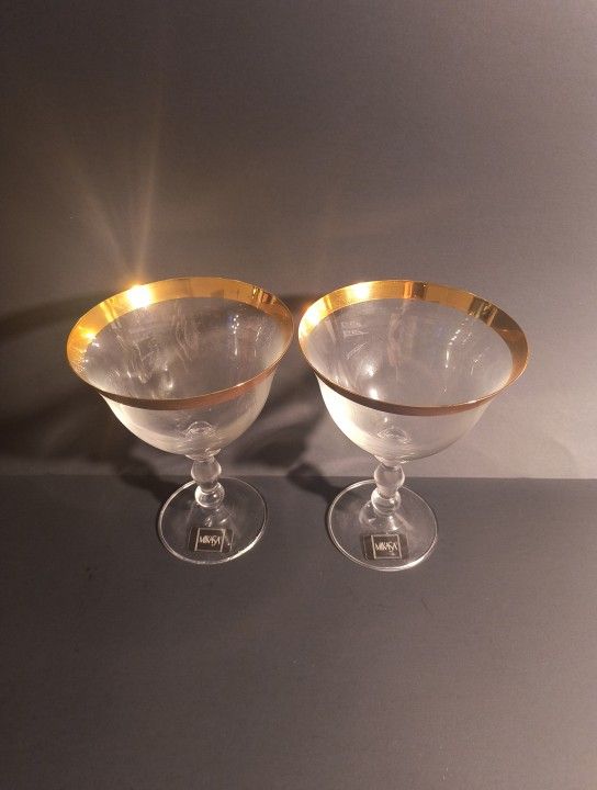 Pair Of Mikasa Kensington Gold Crystal Goblets