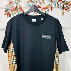  BURBERRY VINTAGE LOGO SIDE PLAID SPLICING SHORT SLEEVE BLACK .