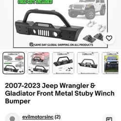 2007-2023 Jeep Wrangler & Gladiator Front Metal Stuby Winch Bumper