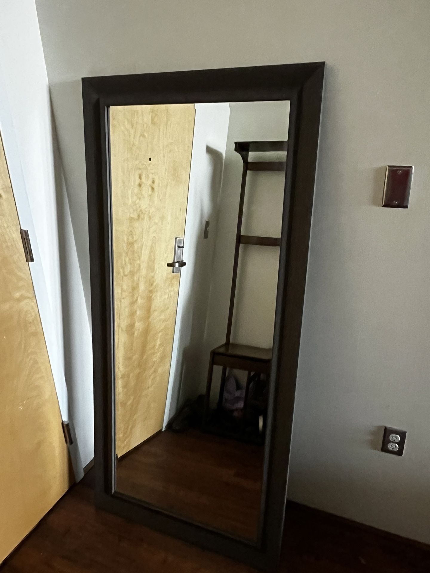 Beveled Full-Length Floor Mirror with Wooden Frame