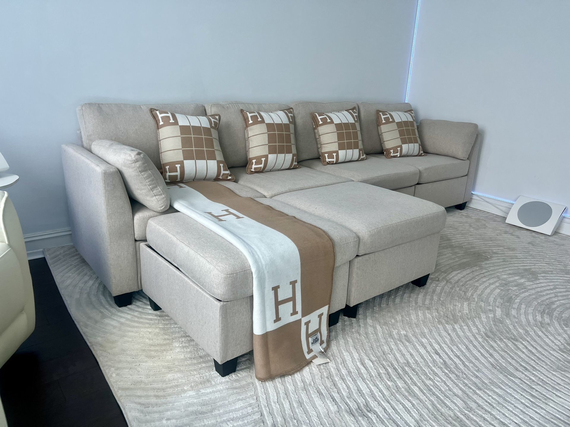 Sectional Beige Sofa with Storage
