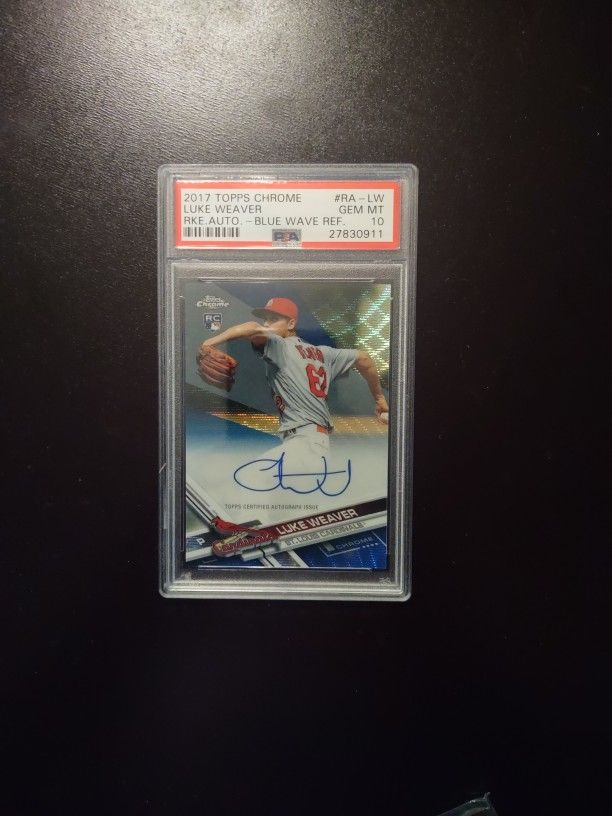 2017 Topps Chrome Luke Weaver Auto RC Blue Wave Refractor #59/75 PSA 10