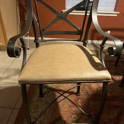 Set Of 4 Metal And Leather Dining Stools