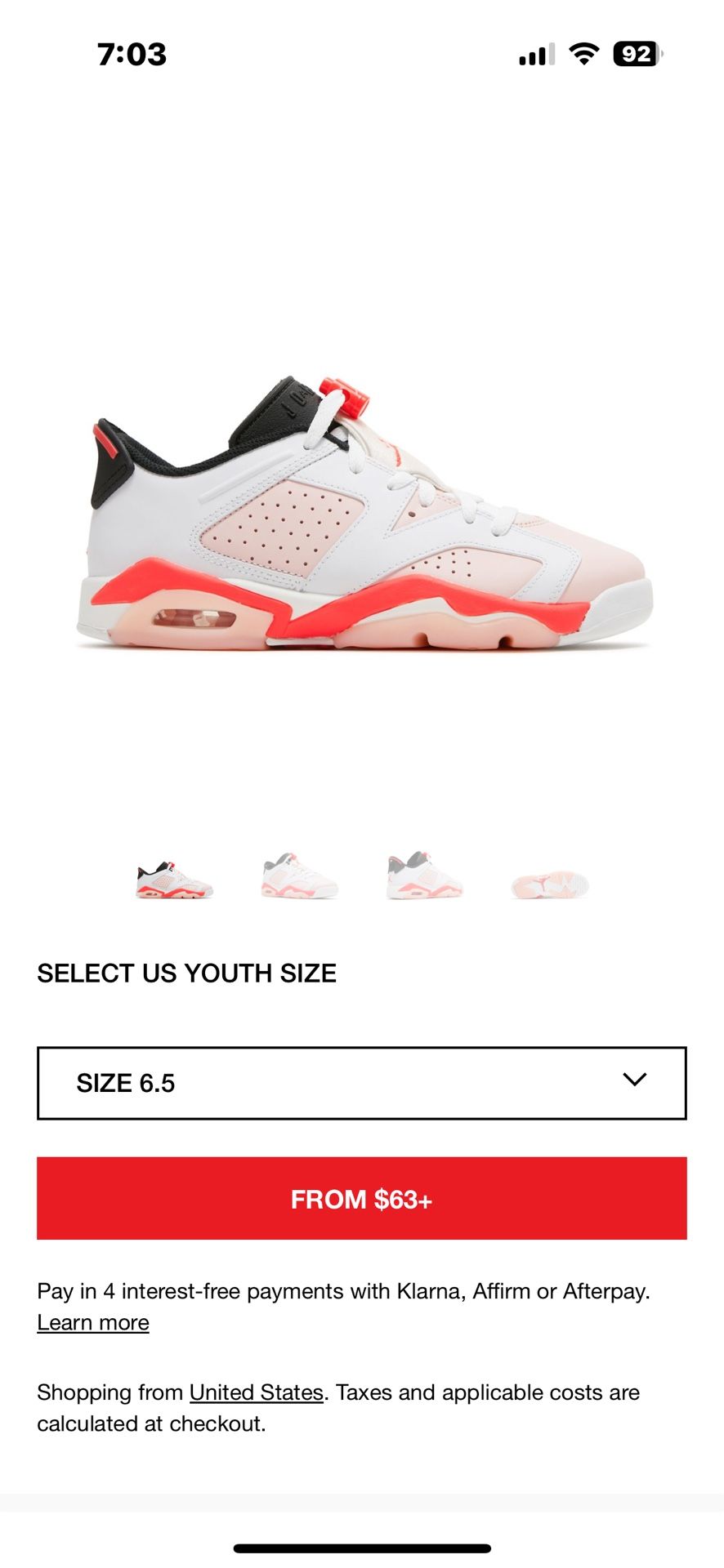 JORDAN 6 RETRO LOW GS 'ATMOSPHERE'