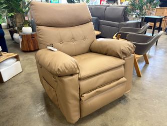 Caramel Leather Manual Recliner with Power Remote Heat and Massage Feature