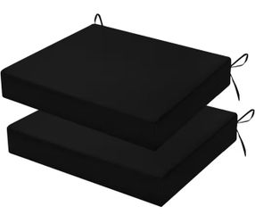 2 Outdoor Chair Cushions ~18.5 x 16 Inch ~ Water Resistant, Non-Slip Ties/ Color-Black “New”