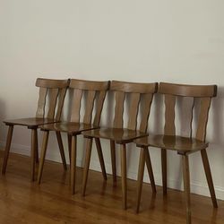 Vintage French Brutalist Mid Century Wood Dining Chairs 