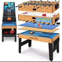 Serenelife 48" 6 in 1 Multi Game Electric Air Hockey, Football, Soccer, Pool, Ping Pong, Basketball, Table Tennis,.