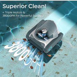 Brand New Pool Cleaner Robot with 150 Mins, Multi Cleaning Modes, Wall Climbing, Waterline Scrubbing, 2.5H Fast Charging, Tripe-Motor Strong Suction, 