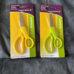 New Wexford 2 Pair Yellow Green 5” Blunt Kids  Scissors Right Or Left Handed