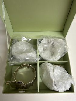 Vtg Neiman Marcus Silver Leaf Napkin Rings Set of 4 In Original Box Table Decor