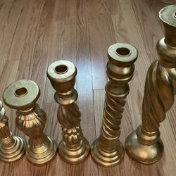 Set Of 5 Gold Candle Holders 