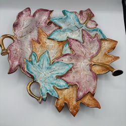Vintage 50s/ 60s) Large 17" Italian Ceramic Leaf Platter - Mid Century Paul's Italy