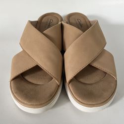 Clarks Collection Wedge Slide Sandals Jillian Gem Warm Beige Size 10  