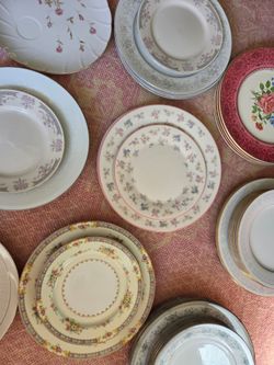 Vintage Mismatched Gold Floral China Plates Collection