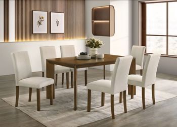 Dining set 7 pc Antique Brown finisb, Beige fabric, New  Especial price