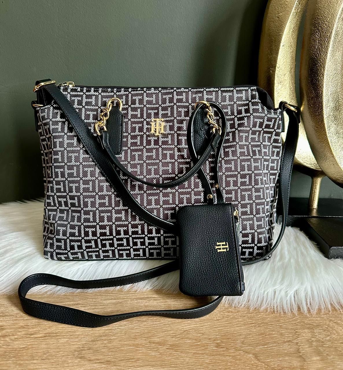 Tommy Hilfiger Maxine II Convertible Satchel w/Hangoff Square Monogram Jacquard