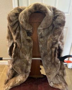 Vintages REAL FUR -Rabbit Shawl Cape with arm Holes and hook fasten on front.