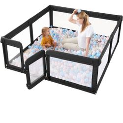 Baby Playpen, Baby Gate Playpens for Babies and Toddlers, 79x71in Extra Large Playpen with Door Activity Center Play Yard for Baby Fence Indoor, Black