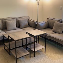 2 Piece Modern Sofa Couch and Loveseat Sets + 3-Piece Coffee and End Table Set, Rustic Brown