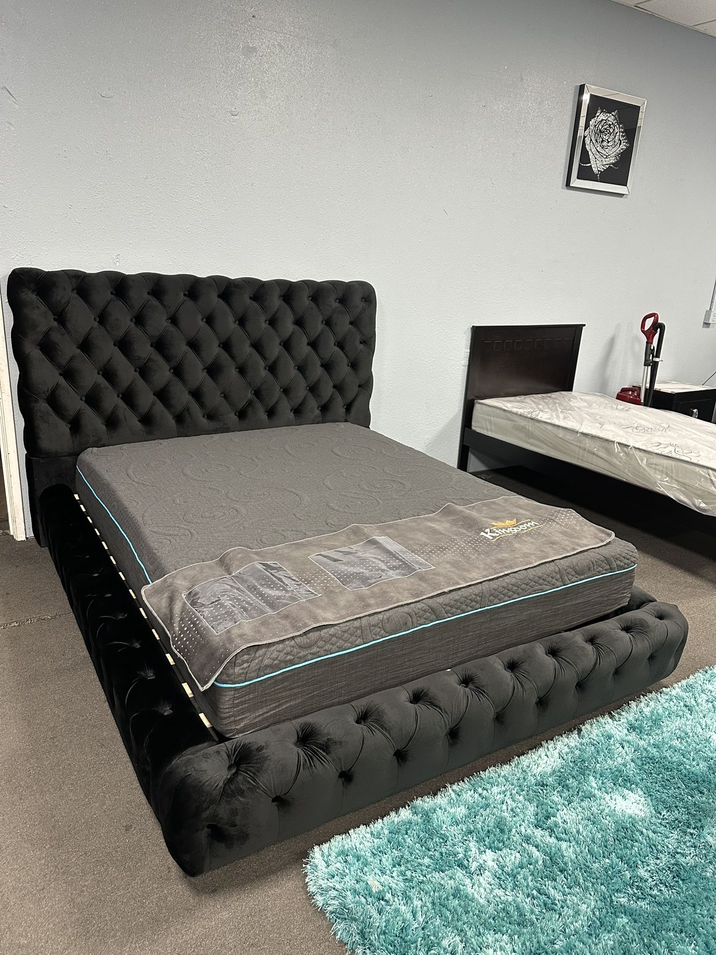 Black Velvet Platform Bed Frame