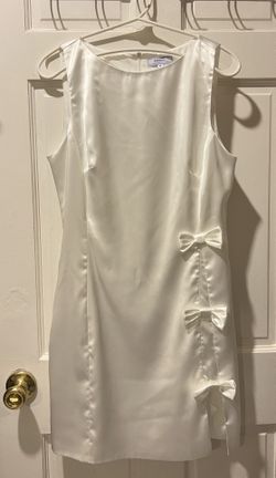 Rihoas White Boat Neck Bowknot Satin Mini Dress