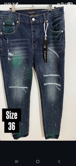 PURPLE BRAND DARK BLUE DISTRESSED PAINT DENIM JEANS NEW COLLECTION