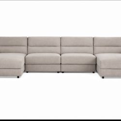 Beige 143” Power Reclining Sectional – 4-Piece Dual Chaise | Power Headrest, USB-C, Wireless Charger, Cup Holders