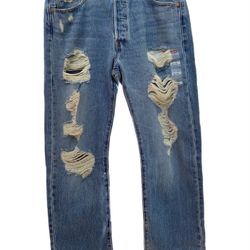 Levi's 501 Original Button Fly Men's Jeans 'Shuttle Medium Wash' Distressed NEW W34 L30