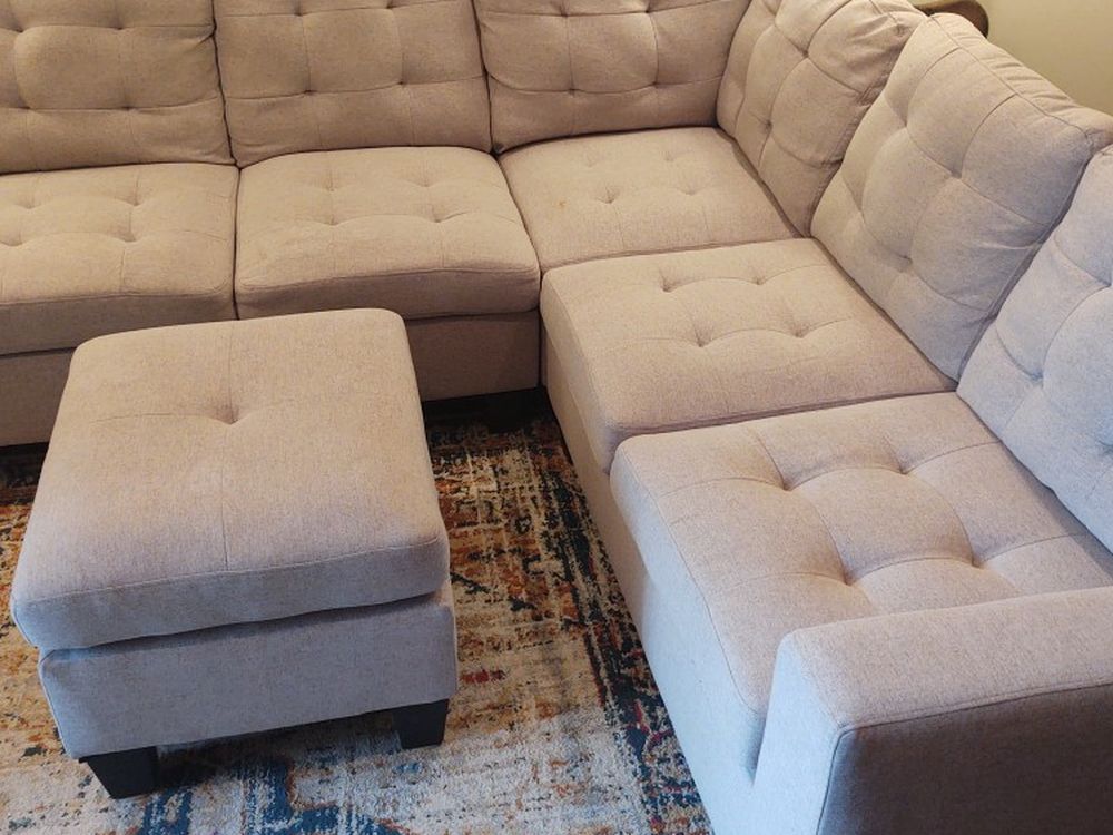 Grey Sectional Couch / Sofa With Matching Ottoman