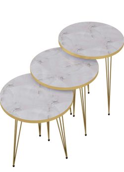 Set of 3 Round White Marble Nesting Side Tables