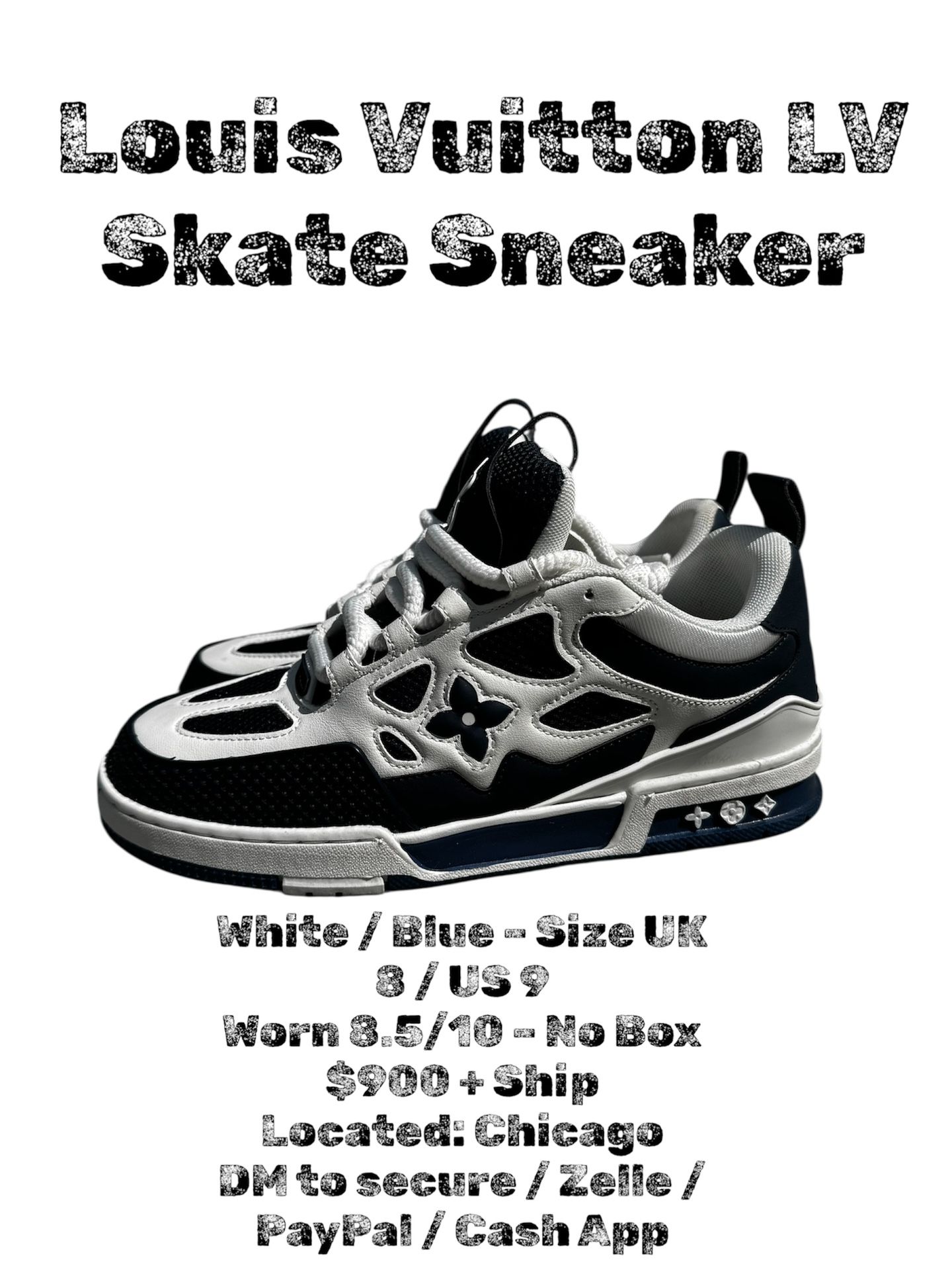Louis Vuitton Skate Sneaker White/Blue – Size 9 US / UK 8 – No Box