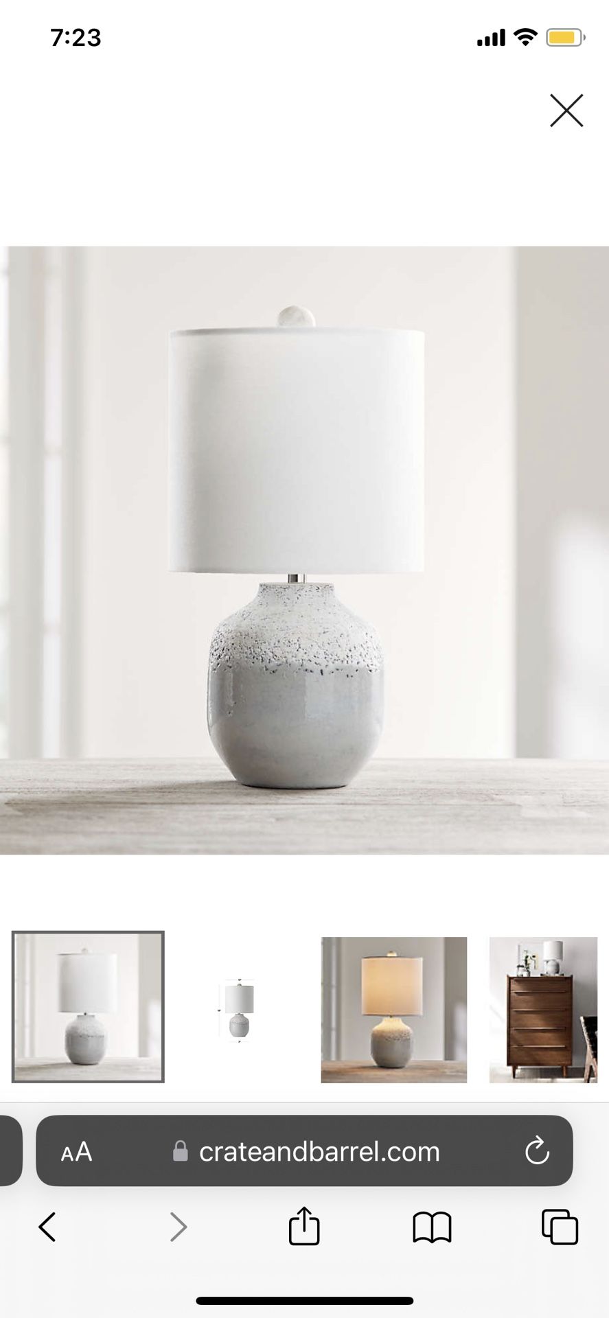 Crate and Barrel Quinn Grey And White Table Lamp