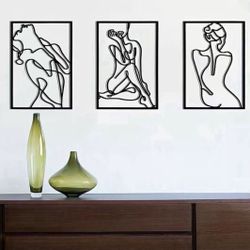 Wall Art Line Drawing Wall Decor ( Set Of 3 Pieces)